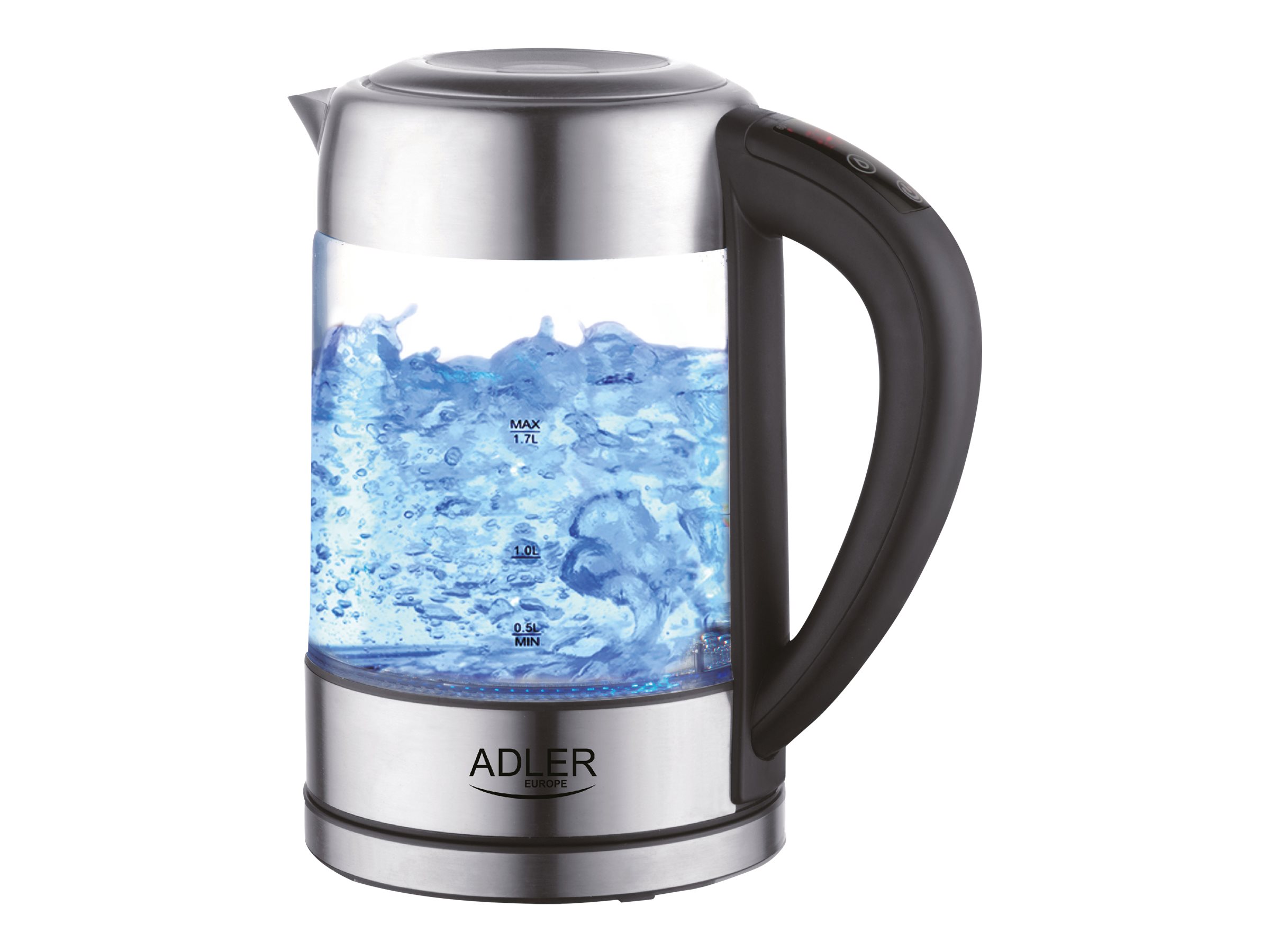 Adler Kettle AD 1247 With electronic control 1850 W 1.7 L Stainless steel/Glass 360° rotational base Stainless steel/Transparent - Image 5