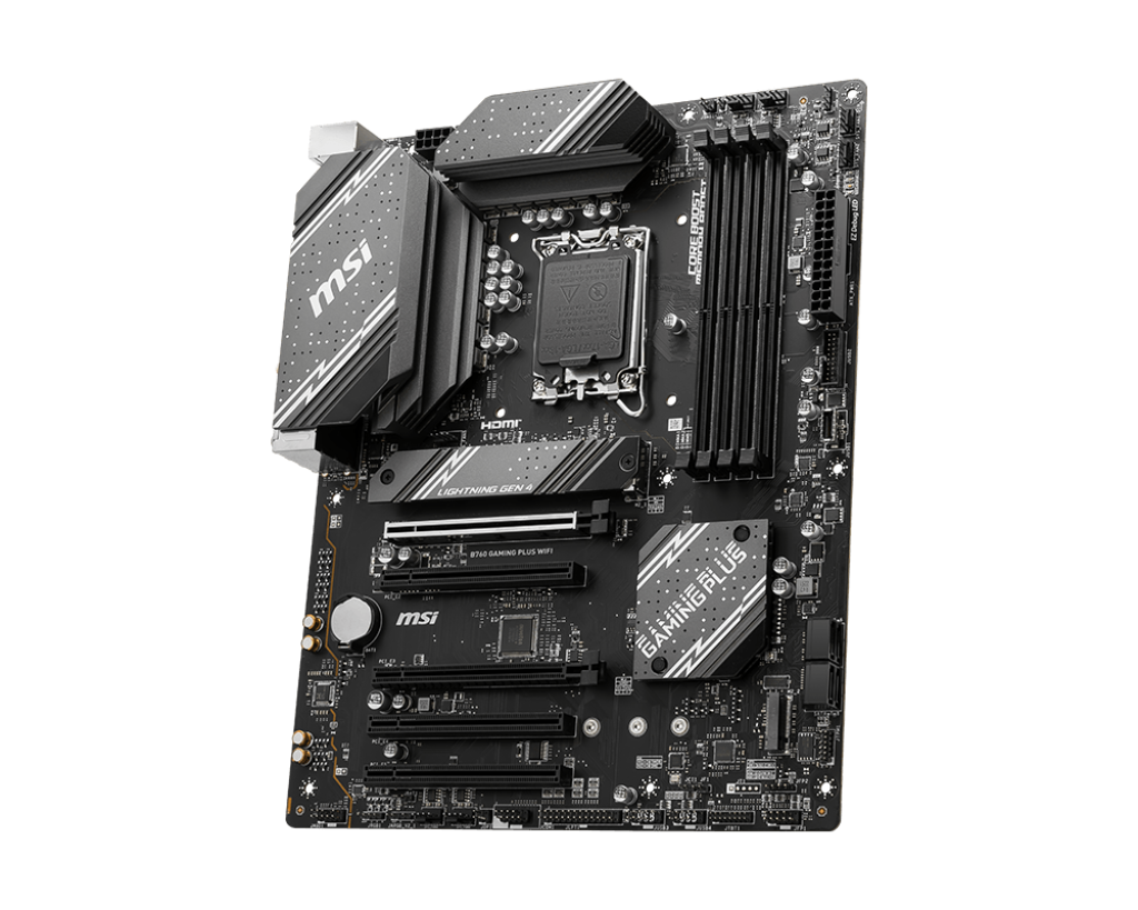 MSI B760 GAMING PLUS WIFI Processor family Intel Processor socket LGA1700 DDR5 Memory slots 4 Supported hard disk drive interfaces SATA, M.2 Number of SATA connectors 4 Chipset Intel B760 ATX - Image 5