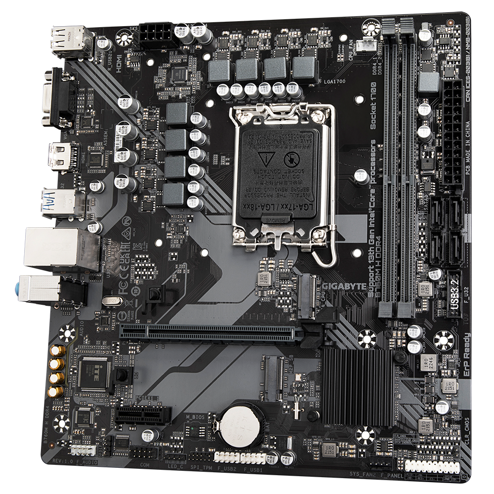 Gigabyte B760M H DDR4 1.0 M/B Processor family Intel Processor socket LGA1700 DDR4 DIMM Memory slots 2 Supported hard disk drive interfaces SATA, M.2 Number of SATA connectors 4 Chipset Intel B760 Express Micro ATX - Image 3