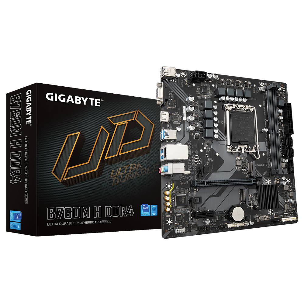 Gigabyte B760M H DDR4 1.0 M/B Processor family Intel Processor socket LGA1700 DDR4 DIMM Memory slots 2 Supported hard disk drive interfaces SATA, M.2 Number of SATA connectors 4 Chipset Intel B760 Express Micro ATX - Image 4