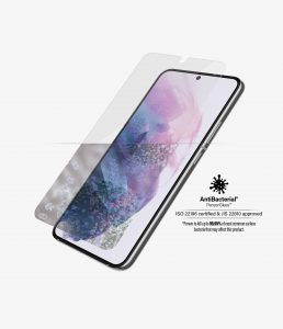 PanzerGlass Samsung Galaxy S22 Tempered glass Transparent Case friendly. Compatible with ultrasonic fingerprint sensor. 100 % touch sensitivity. Antibacterial (ISO 22196 certified & JIS 22810 approved) Screen Protector