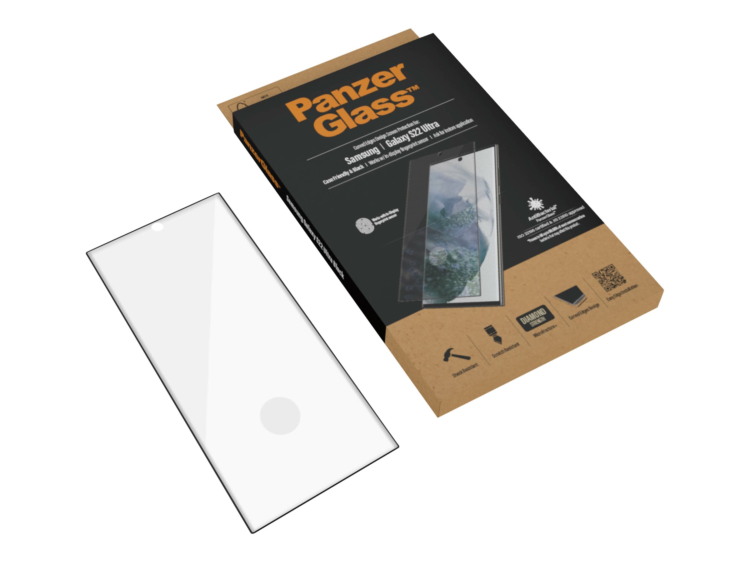 PanzerGlass Samsung Galaxy S22 Ultra Tempered glass Black Case friendly. Compatible with ultrasonic fingerprint sensor. 100 % touch sensitivity. Antibacterial (ISO 22196 certified & JIS 22810 approved) Screen Protector - Image 5
