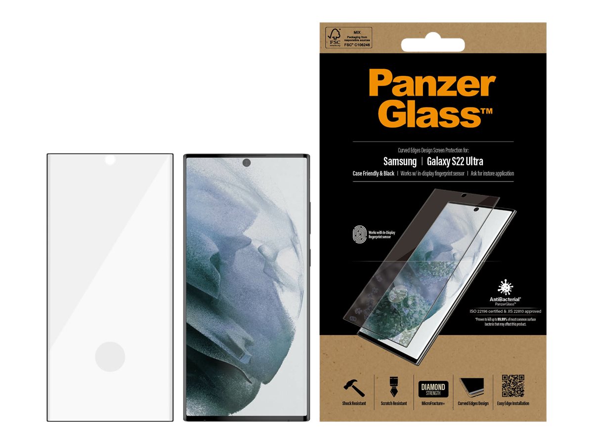 PanzerGlass Samsung Galaxy S22 Ultra Tempered glass Black Case friendly. Compatible with ultrasonic fingerprint sensor. 100 % touch sensitivity. Antibacterial (ISO 22196 certified & JIS 22810 approved) Screen Protector - Image 6