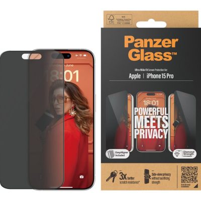 PanzerGlass Screen protector Apple iPhone 15 Pro Glass Black Ultra-Wide Fit w. EasyAligner