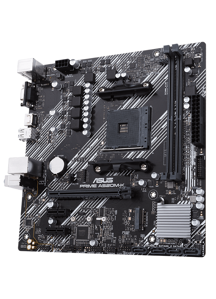 Asus PRIME A520M-K Processor family AMD Processor socket AM4 DDR4 Memory slots 2 Supported hard disk drive interfaces M.2, SATA Number of SATA connectors 4 Chipset AMD A Micro ATX - Image 3