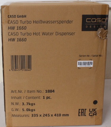SALE OUT. Caso 01884 HW 1660 Turbo Hot water dispenser, Power 2600 W, Capacity 4 L, Black/Stainless Steel Caso Turbo Hot Water Dispenser HW 1660 Water Dispenser 2600 W 4 L Plastic/Stainless Steel Black/Stainless Steel DAMAGED PACKAGING - Image 3