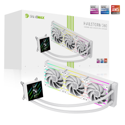 Gamemax CPU Liquid Cooler HAILSTORM 360 LCD WH White