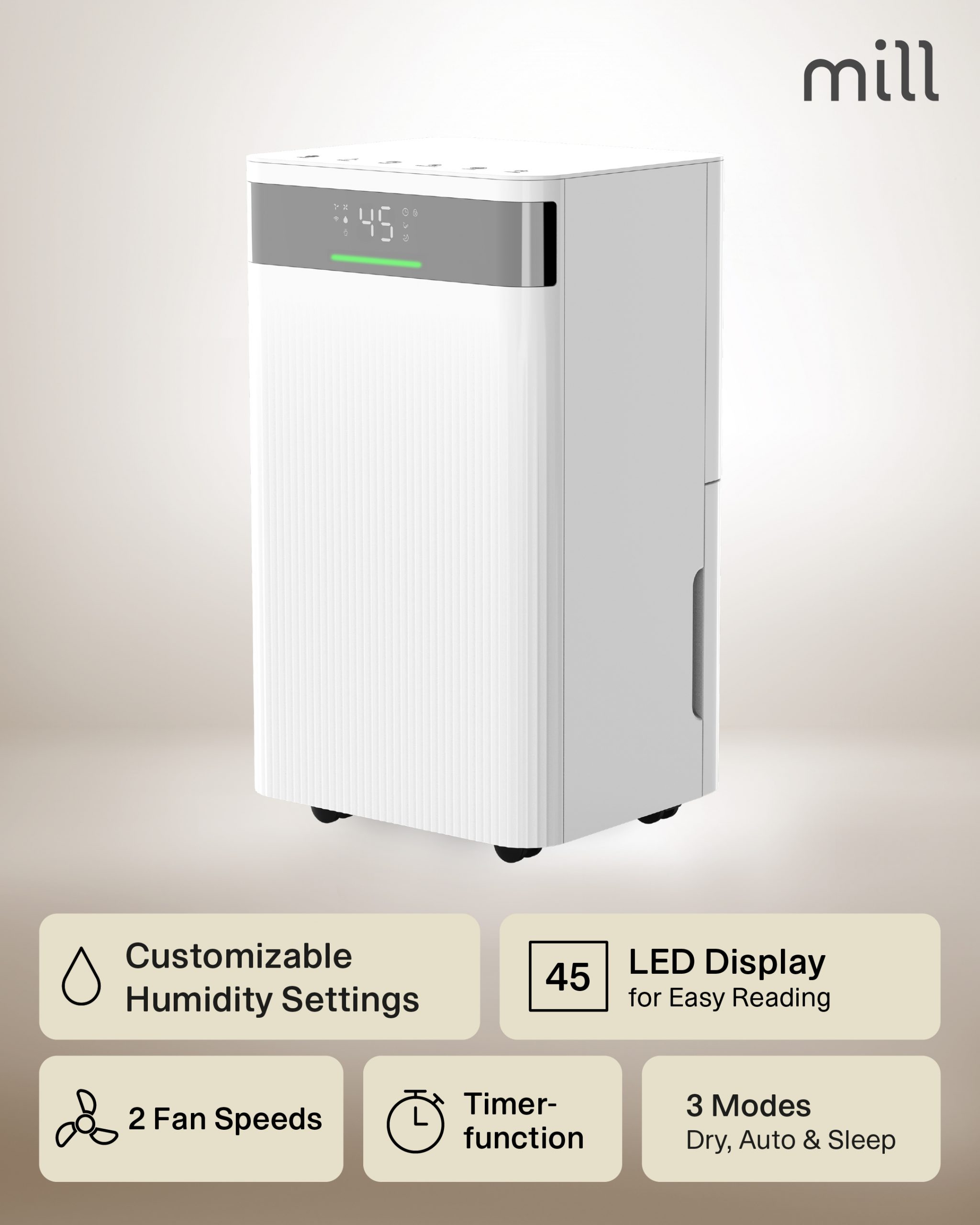 Mill Dehumidifier MDH20 Suitable for rooms up to 20-30 m² Water tank capacity 4 L White - Image 4