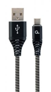 Cablexpert Premium cotton braided Type-C USB charging and data cable, 1 m CC-USB2B-AMCM-1M-BW