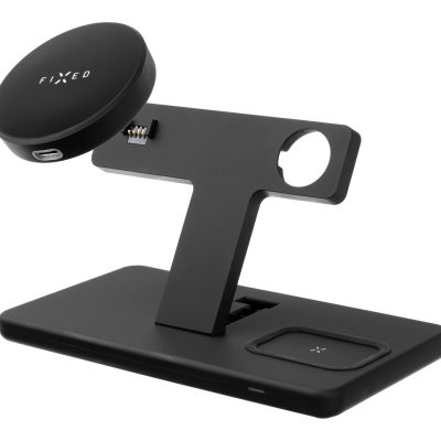 Fixed MagPowerstation 3-in-1 wireless charging stand with MagSafe mount support FIXMPOS-BK Black