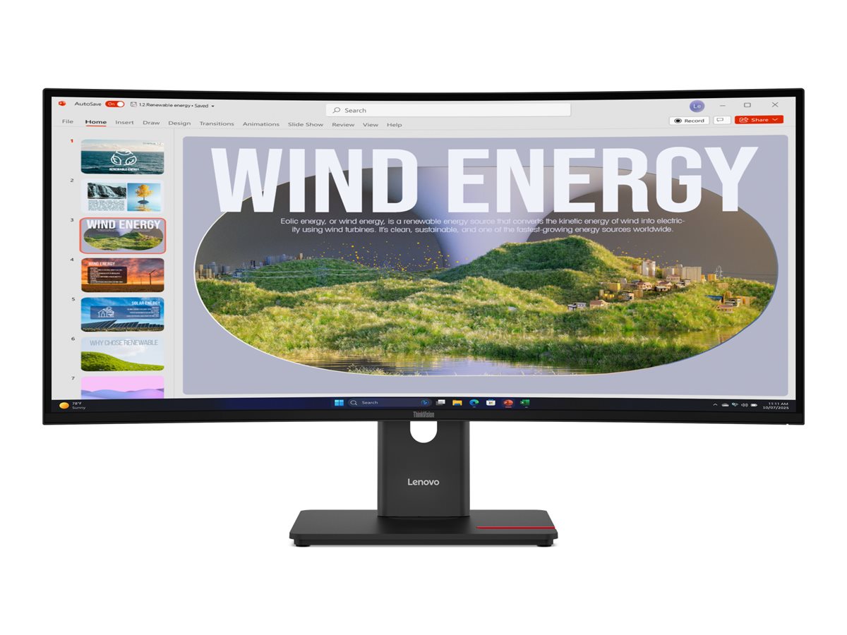 Lenovo ThinkVision T34WD-40 34 " VA 21:9 120 Hz 4 ms 3440 x 1440 pixels 300 cd/m² HDMI ports quantity 1 Eclipse black Warranty 36 month(s)