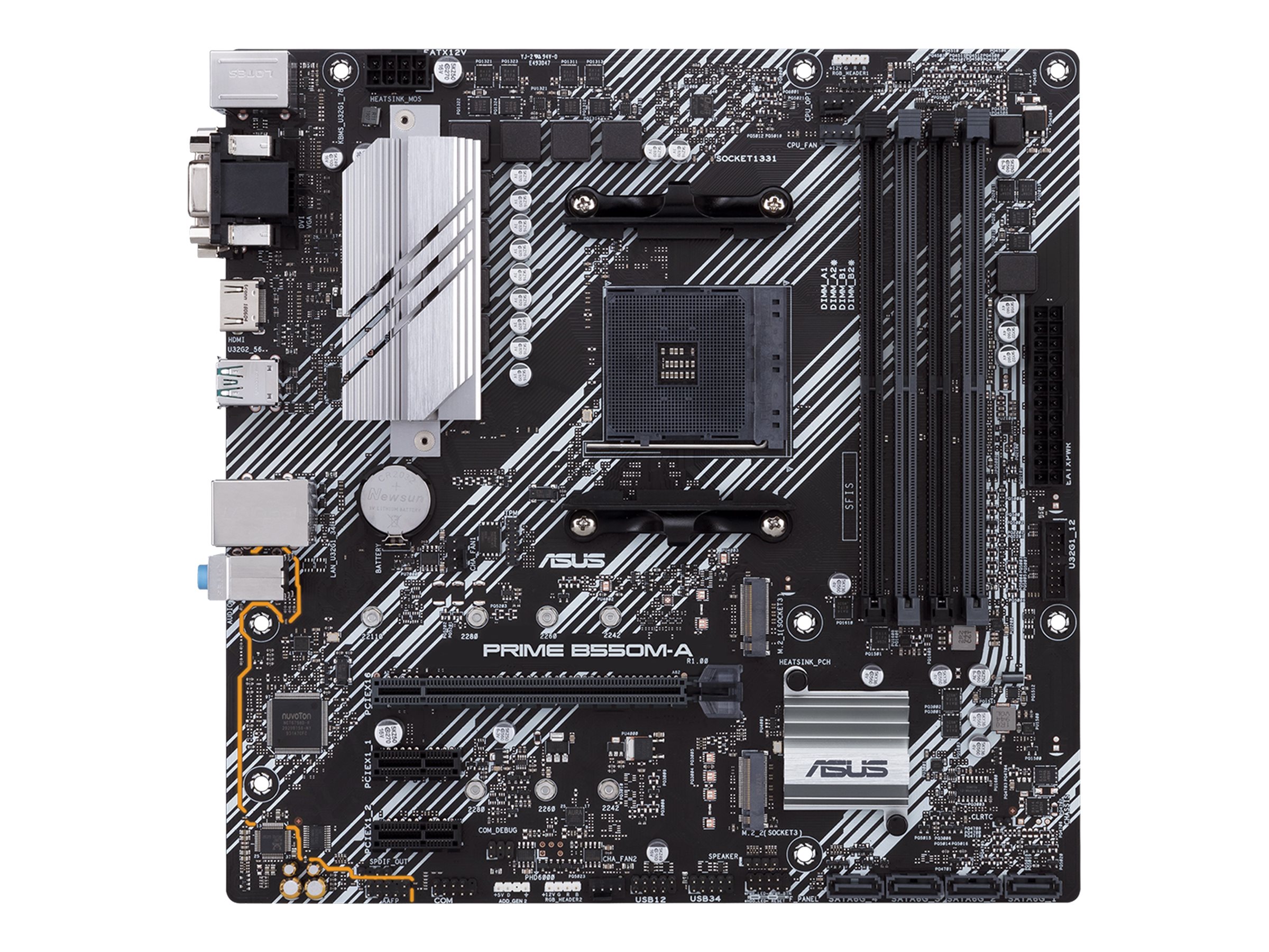Asus PRIME B550M-A Processor family AMD Processor socket AM4 DDR4 Memory slots 4 Supported hard disk drive interfaces M.2, SATA Number of SATA connectors 4 Chipset AMD B Micro ATX - Image 2