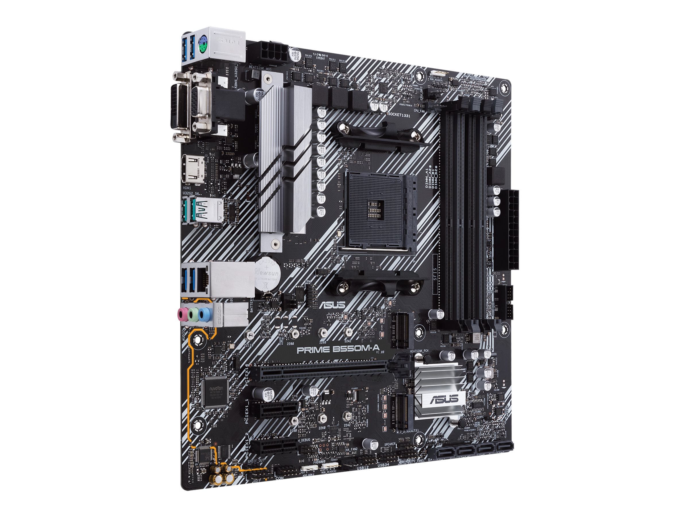 Asus PRIME B550M-A Processor family AMD Processor socket AM4 DDR4 Memory slots 4 Supported hard disk drive interfaces M.2, SATA Number of SATA connectors 4 Chipset AMD B Micro ATX - Image 5