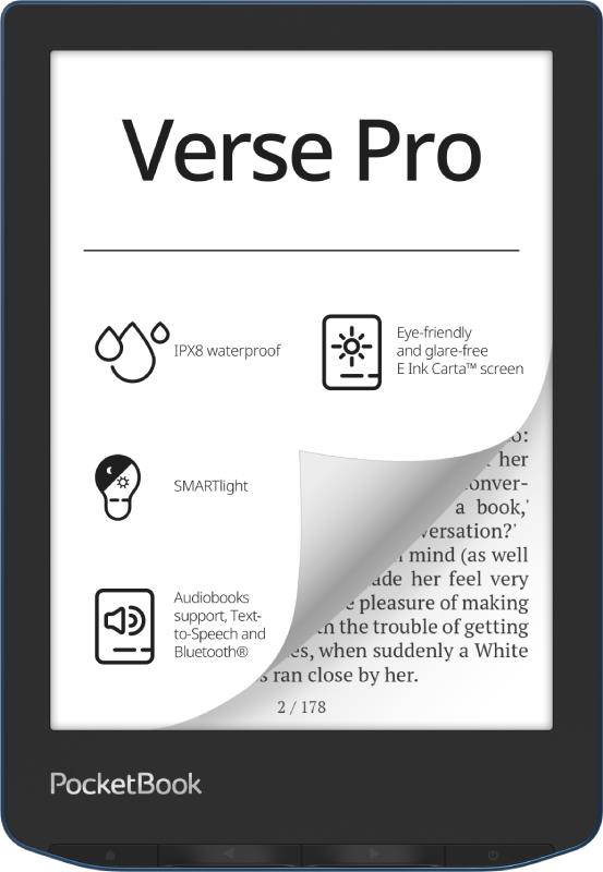 E-Reader POCKETBOOK Verse Pro 6" 1072x1448 1xUSB-C Wireless LAN Bluetooth Azure PB634-A-WW