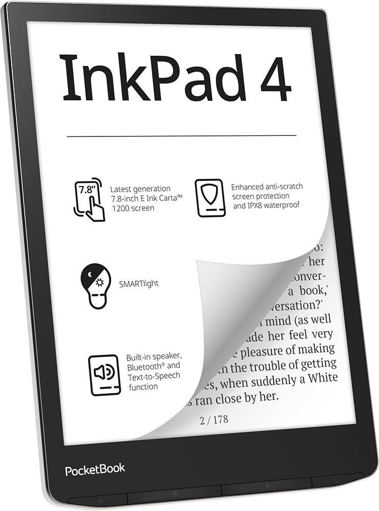 E-Reader POCKETBOOK InkPad 4 7.8" 1872x1404 1xAudio-Out 1xUSB-C Micro SD Wireless LAN Bluetooth PB743G-U-WW