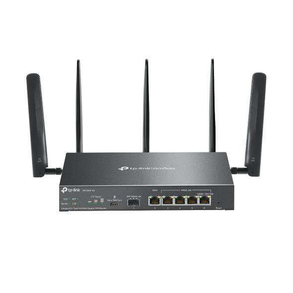 Wireless Router TP-LINK Omada 4G+ Cat6 AX3000 Gigabit VPN Router Wi-Fi 6 (802.11ax) Data speed 2402 Mbit/s Ethernet WAN Yes SIM card slot Yes Ethernet LAN Yes 5xLAN ports ER706W-4G