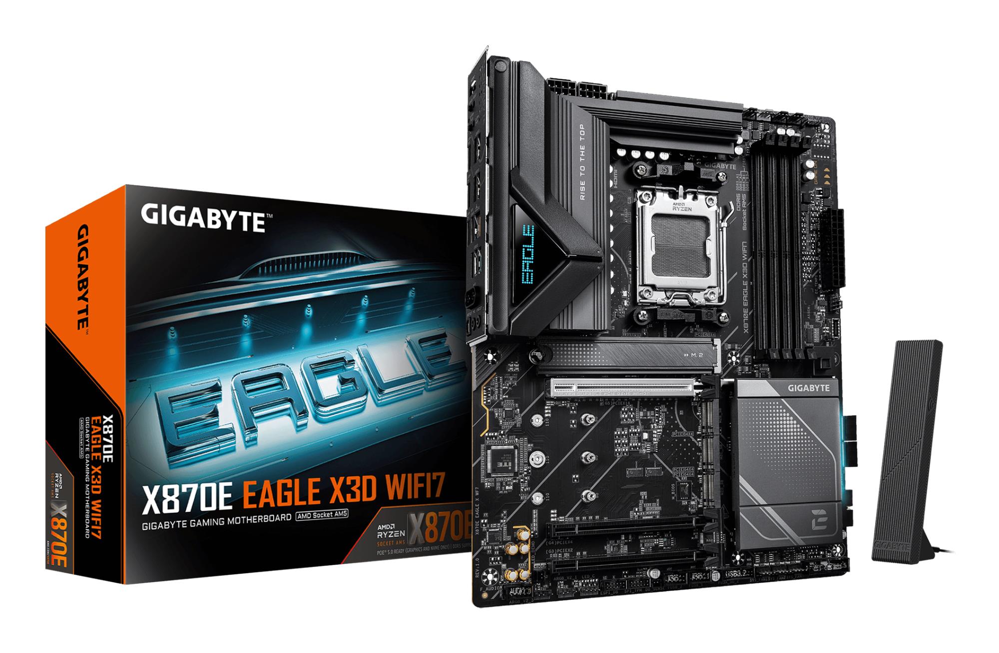 Mainboard GIGABYTE AMD X870E Socket AM5 ATX RAM DDR5-SDRAM 4xSlots Wi-Fi Yes Bluetooth Yes 4xNumber of M.2 (M) slots X870EEAGLEXWF7