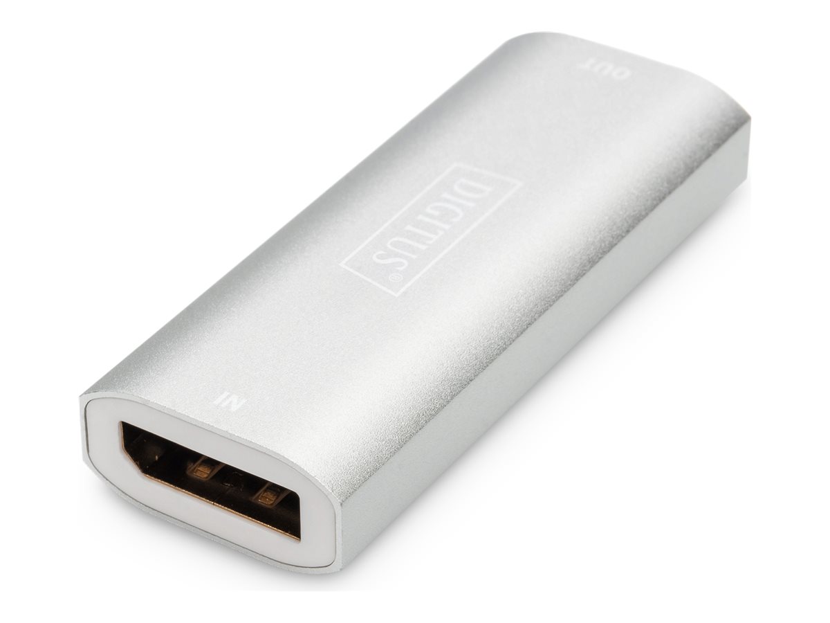 Digitus 8K DP Repeater 30 m DS-55524 The repeater allows you to extend a DP signal to up to 30 m. This corresponds to the VESA DisplayPort Standard 1.4. It supports resolutions up to 8K/30Hz. Power supply is provided via USB using the enclosed cable