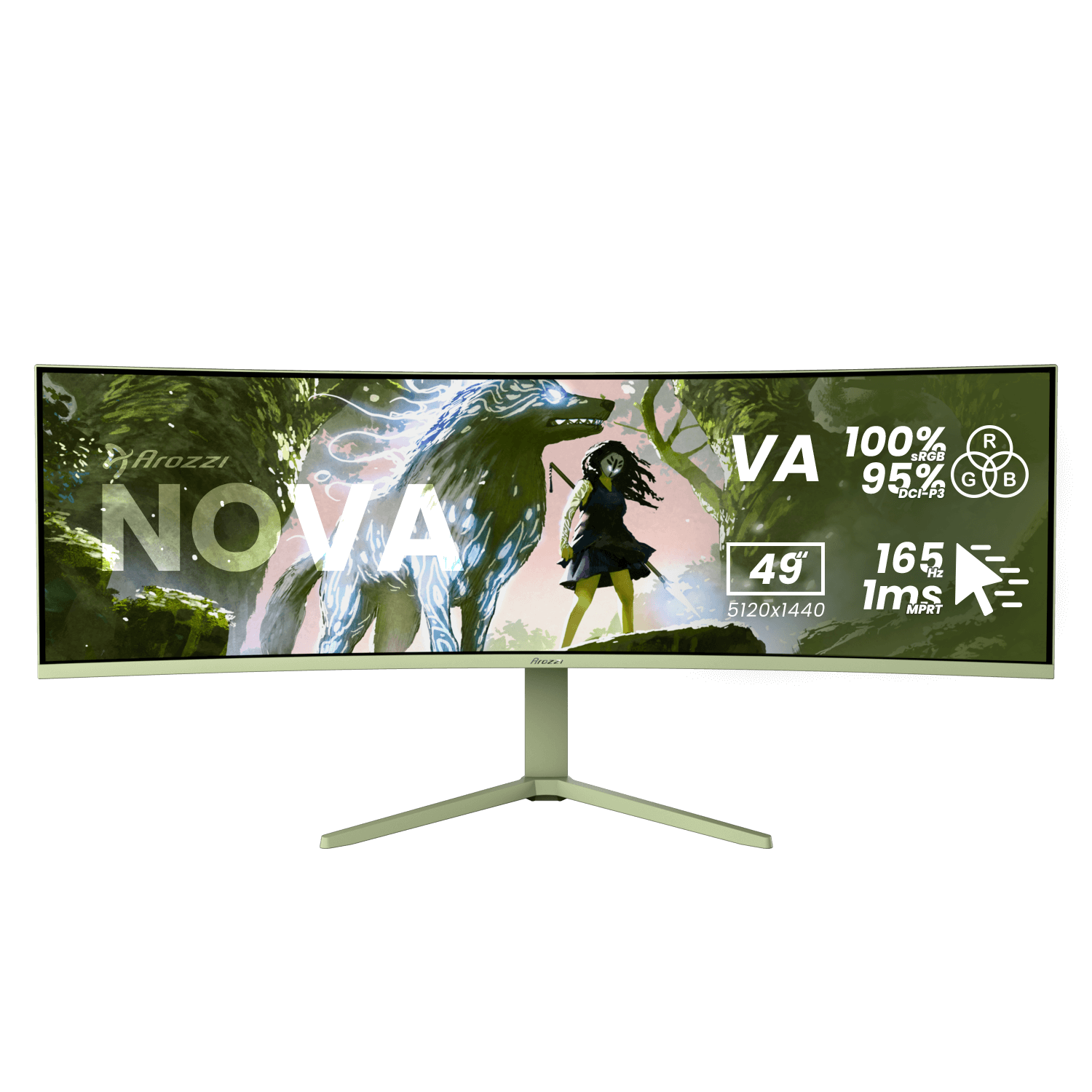 Arozzi Nova 49 " VA 32:9 165 Hz 4 ms 5120 x 1440 pixels 350 cd/m² HDMI ports quantity 2 Forest Green - Image 2