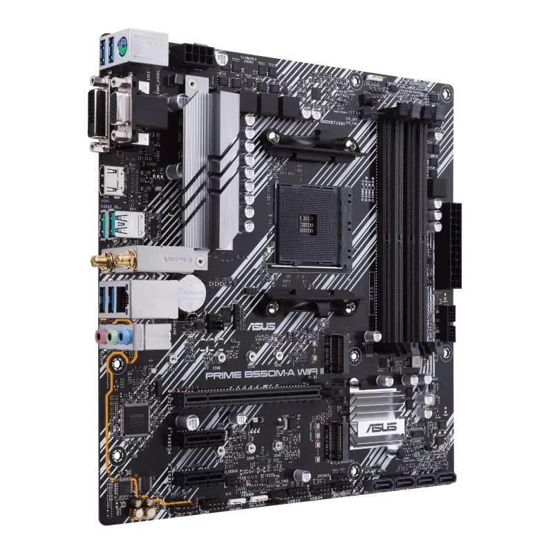 Asus PRIME B550M-A WIFI II Processor family AMD Processor socket AM4 DDR4 DIMM Memory slots 4 Supported hard disk drive interfaces SATA, M.2 Number of SATA connectors 4 Chipset AMD B550 microATX - Pilt 3