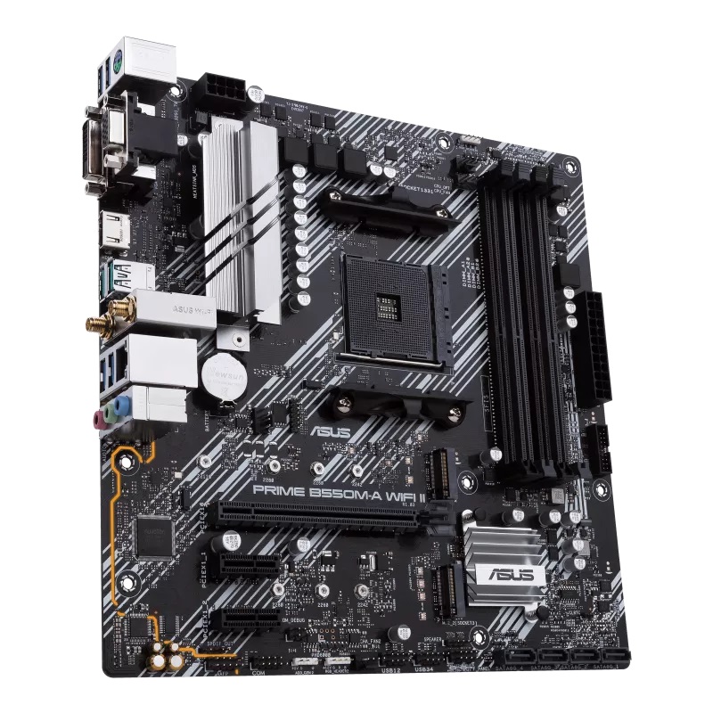 Asus PRIME B550M-A WIFI II Processor family AMD Processor socket AM4 DDR4 DIMM Memory slots 4 Supported hard disk drive interfaces SATA, M.2 Number of SATA connectors 4 Chipset AMD B550 microATX - Pilt 5