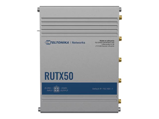 Teltonika INDUSTRIAL 5G ROUTER RUTX50 802.11ac 867 Mbit/s 10/100/1000 Mbps Mbit/s Ethernet LAN (RJ-45) ports 5 Mesh Support Yes MU-MiMO Yes 5G Antenna type Internal