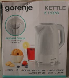SALE OUT. Gorenje K17DPW Kettle, Electric, Capacity 1.7 L, Power 2200 W, White SALE OUT. Gorenje Kettle K17DPW Electric 2200 W 1.7 L Stainless steel 360° rotational base White DAMAGED PACKAGING