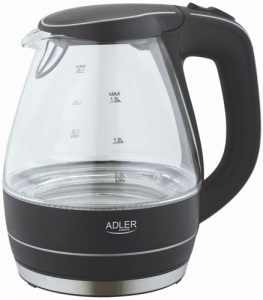 Adler Kettle AD 1224 Standard 2000 W 1.5 L Glass 360° rotational base Black
