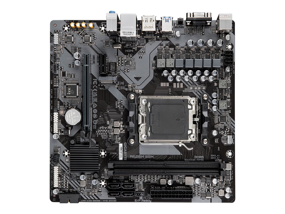 Gigabyte A620M S2H 1.0 M/B Processor family AMD Processor socket AM5 DDR5 DIMM Memory slots 2 Supported hard disk drive interfaces SATA, M.2 Number of SATA connectors 4 Chipset AMD A620 Micro ATX - Pilt 2