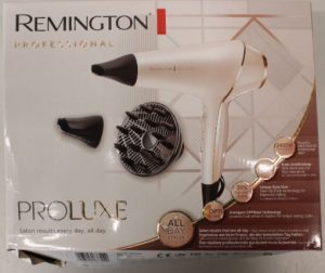 SALE OUT. Remington AC9140 ProLuxe Hair Dryer, White/Gold/Black Remington Hair dryer ProLuxe AC9140 2400 W Number of temperature settings 3 Ionic function Diffuser nozzle White/Gold/Black DAMAGED PACKAGING Warranty 24 month(s)