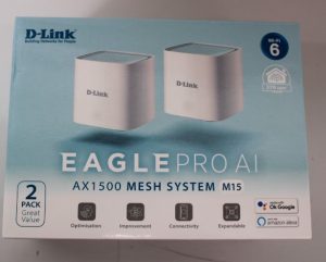 SALE OUT. D-Link M15-2 EAGLE PRO AI AX1500 Mesh System D-Link EAGLE PRO AI AX1500 Mesh System M15-2 (2-pack) 802.11ax 1200+300 Mbit/s 10/100/1000 Mbit/s Ethernet LAN (RJ-45) ports 1 Mesh Support Yes MU-MiMO Yes No mobile broadband Antenna type 2 x 2.4G WLAN Internal Antenna, 2 x 5G WLAN Internal Antenna UNPACKED, SCRATCHED ON TOP SALE OUT. D-Link EAGLE PRO AI AX1500 Mesh System M15-2 (2-pack) 802.11ax 1200+300 Mbit/s 10/100/1000 Mbit/s Ethernet LAN (RJ-45) ports 1 Mesh Support Yes MU-MiMO Yes No mobile broadband Antenna type 2 x 2.4G WLAN Internal Antenna, 2 x 5G WLAN Internal Antenna UNPACKED, SCRATCHED ON TOP