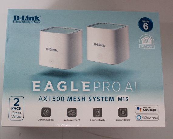 SALE OUT. D-Link M15-2 EAGLE PRO AI AX1500 Mesh System D-Link EAGLE PRO AI AX1500 Mesh System M15-2 (2-pack) 802.11ax 1200+300 Mbit/s 10/100/1000 Mbit/s Ethernet LAN (RJ-45) ports 1 Mesh Support Yes MU-MiMO Yes No mobile broadband Antenna type 2 x 2.4G WLAN Internal Antenna, 2 x 5G WLAN Internal Antenna UNPACKED, SCRATCHED ON TOP SALE OUT. D-Link EAGLE PRO AI AX1500 Mesh System M15-2 (2-pack) 802.11ax 1200+300 Mbit/s 10/100/1000 Mbit/s Ethernet LAN (RJ-45) ports 1 Mesh Support Yes MU-MiMO Yes No mobile broadband Antenna type 2 x 2.4G WLAN Internal Antenna, 2 x 5G WLAN Internal Antenna UNPACKED, SCRATCHED ON TOP