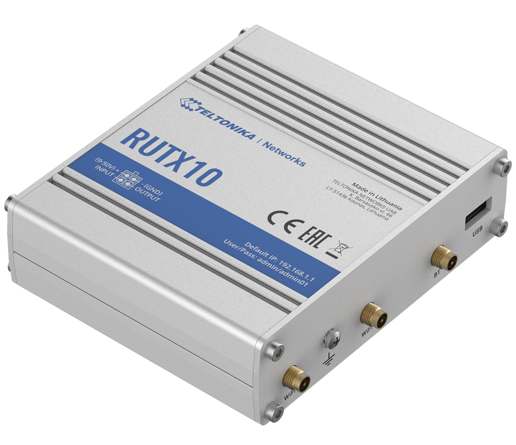 Teltonika Industrial Router RUTX10 802.11ac 867 Mbit/s 10/100/1000 Mbit/s Ethernet LAN (RJ-45) ports 4 Mesh Support No MU-MiMO No No mobile broadband 1 24 month(s) - Pilt 3
