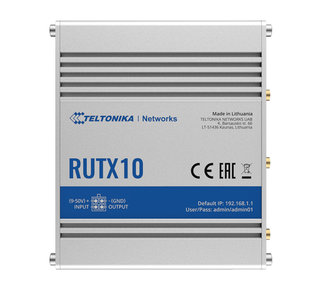 Teltonika Industrial Router RUTX10 802.11ac 867 Mbit/s 10/100/1000 Mbit/s Ethernet LAN (RJ-45) ports 4 Mesh Support No MU-MiMO No No mobile broadband 1 24 month(s) - Pilt 4