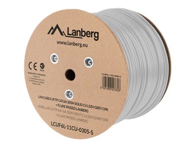 Lanberg LAN Cable CAT.6A UFTP 305M Solid CU LSZH Grey CPR + Fluke Passed LCUF6L-11CU-0305-S