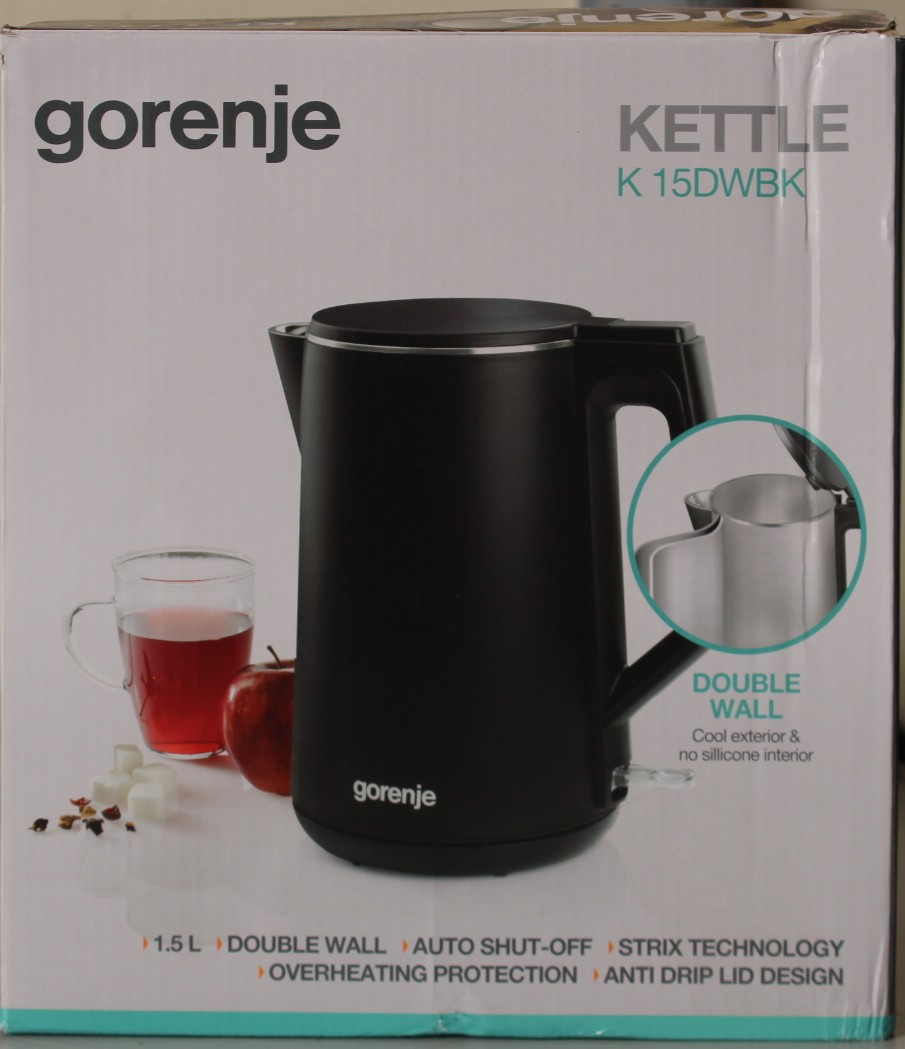 SALE OUT. Gorenje Kettle K15DWBK Electric 2200 W 1.5 L Stainless steel 360° rotational base Black DAMAGED PACKAGING, SCRATCHED