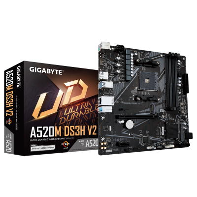 Gigabyte A520M DS3H V2 Processor family AMD Processor socket AM4 DDR4 DIMM Memory slots 2 Supported hard disk drive interfaces SATA, M.2 Number of SATA connectors 4 Chipset AMD A520 Micro ATX