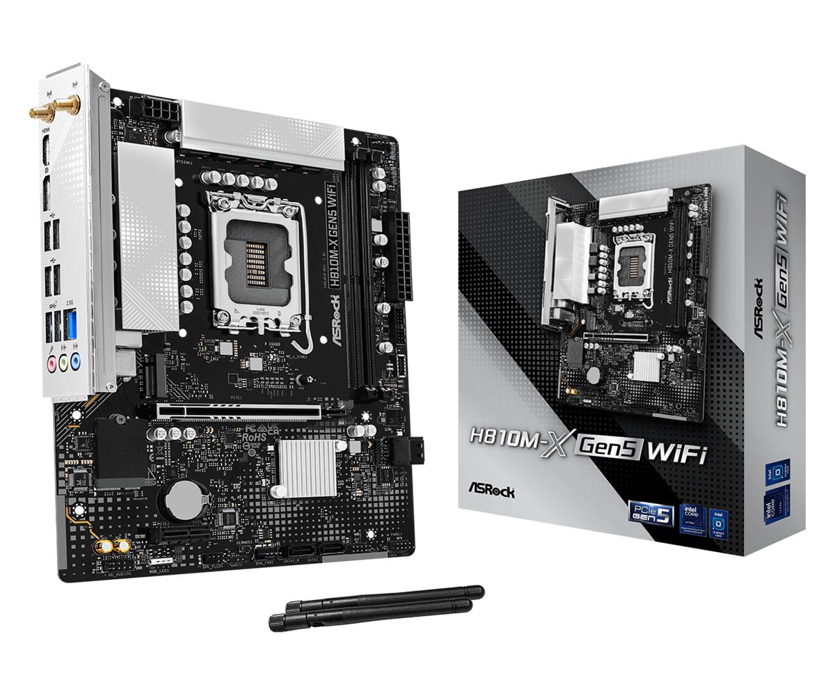 Mainboard ASROCK Intel H810 LGA 1851 (Socket V1) micro ATX RAM DDR5-SDRAM 2xSlots Wi-Fi Yes Bluetooth Yes 1xNumber of M.2 (M) slots H810M-XGEN5