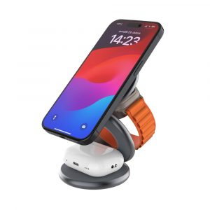 Fixed MagPowerstation Round 3-in-1 foldable wireless charger with MagSafe support Gray