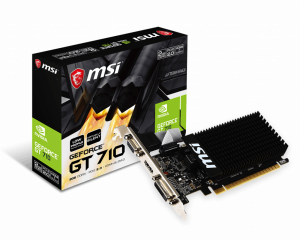 MSI GT 710 2GD3H LP NVIDIA 2 GB GeForce GT 710 DDR3 DVI-D ports quantity 1 HDMI ports quantity 1 PCI Express 2.0 x16 (uses x8) Memory clock speed 1600 MHz Processor frequency 954 MHz VGA (D-Sub) ports quantity 1