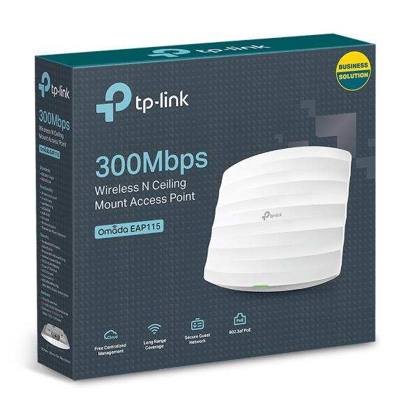 TP-LINK Access Point EAP115 802.11n 2.4GHz 300 Mbit/s 10/100 Mbit/s Ethernet LAN (RJ-45) ports 1 MU-MiMO No PoE in Antenna type 2xInternal - Image 4