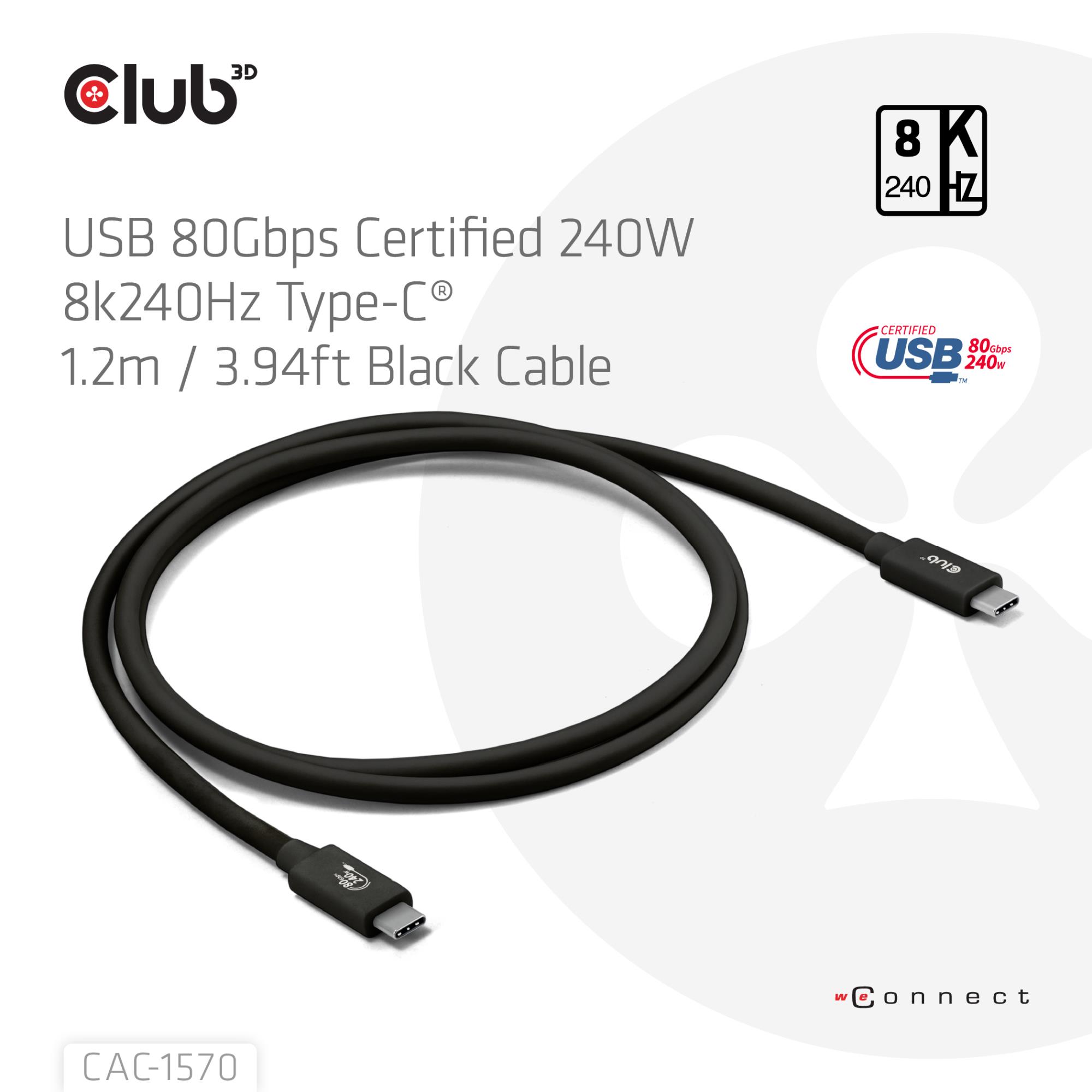CABLE USB-C TO USB-C 1.2M/BLACK CAC-1570 CLUB3D
