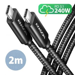 CABLE USB-C TO USB-C 2M 240W/BRAID BLK BUCM2-CM20AB AXAGON